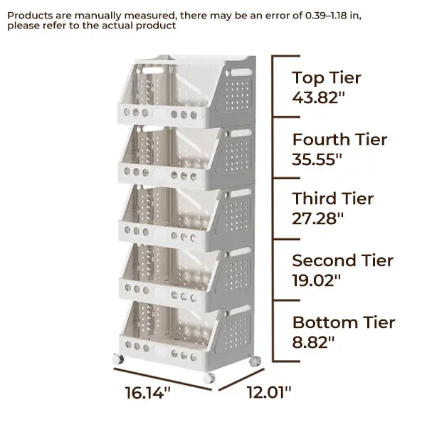 Foldable 5-Tier Rolling Storage Cart – Versatile, Stackable & Space-Saving Organizer