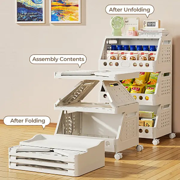 Foldable 5-Tier Rolling Storage Cart – Versatile, Stackable & Space-Saving Organizer